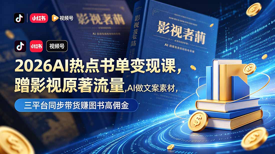 2026AI热点书单变现课,蹭影视原著流量,AI做文案素材,三平台同步带货赚图书高佣金-创学资源站