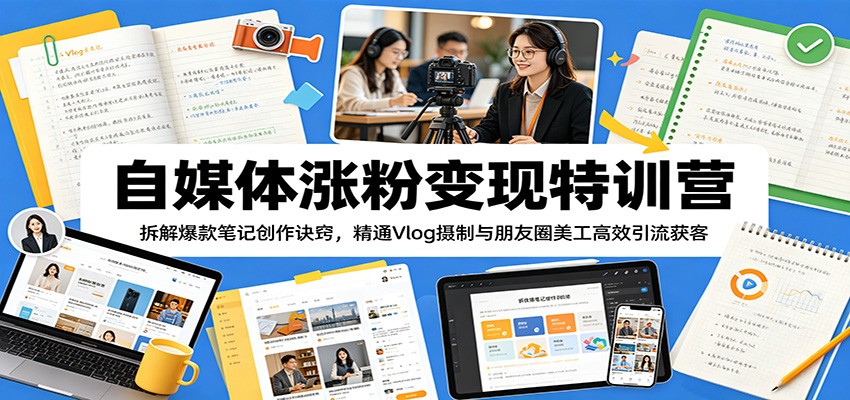 自媒体涨粉变现特训营：拆解爆款笔记创作诀窍，精通Vlog摄制与朋友圈美工高效引流获客-创学资源站