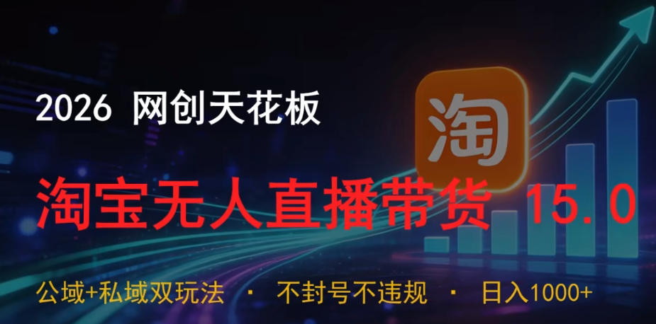 2026网创天花板,淘宝无人直播带货15.0,公域+私域双玩法,日入1k+,不违规不封号【揭秘】-创学资源站