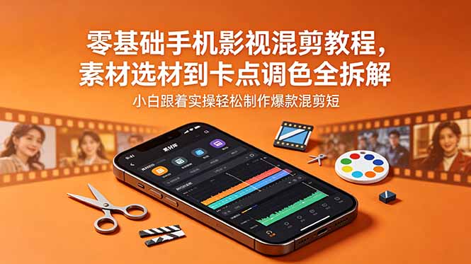 零基础手机影视混剪教程，素材选材到卡点调色全拆解，小白跟着实操轻松制作爆款混剪短片-创学资源站