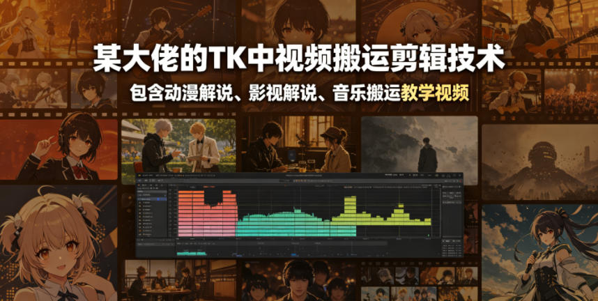 某大佬的TK中视频搬运剪辑技术，包含动漫解说、影视解说、音乐搬运教学视频-创学资源站