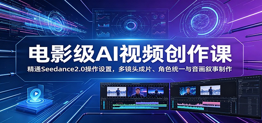 电影级AI视频创作课：精通Seedance2.0操作设置，多镜头成片、角色统一与音画叙事制作-创学资源站