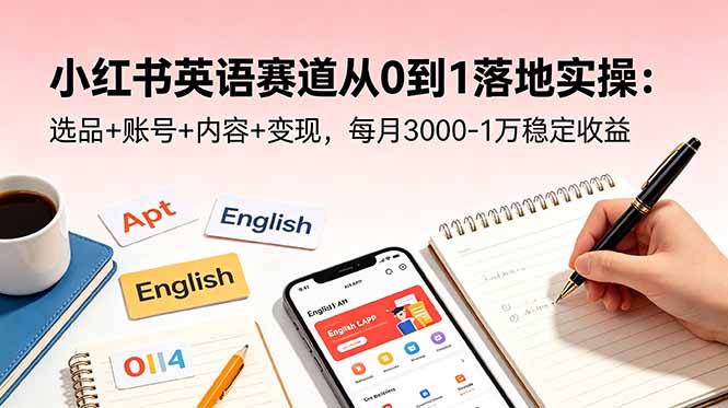 小红书英语赛道从0到1落地实操：选品+账号+内容+变现，每月3000-1万稳定收益-创学资源站
