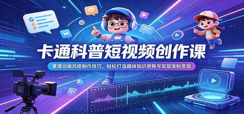 卡通科普短视频创作课：掌握动画风格制作技巧，轻松打造趣味知识类账号实现涨粉变现-创学资源站