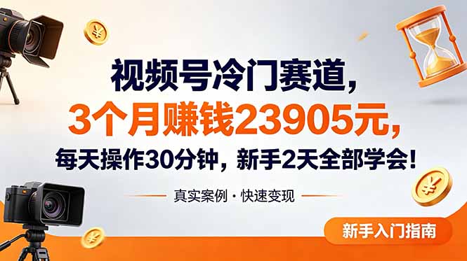 视频号冷门赛道，3个月变现23905元，新手2天学会 每天操作30分钟！-创学资源站