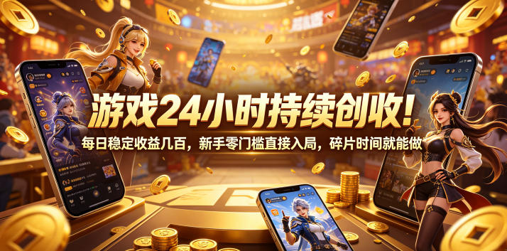 游戏24小时持续创收！每日稳定收益几百，新手零门槛直接入局，碎片时间就能做【揭秘】-创学资源站