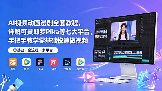AI视频动画漫剧全套教程，详解可灵即梦Pika等七大平台，手把手教学零基础快速做视频-创学资源站
