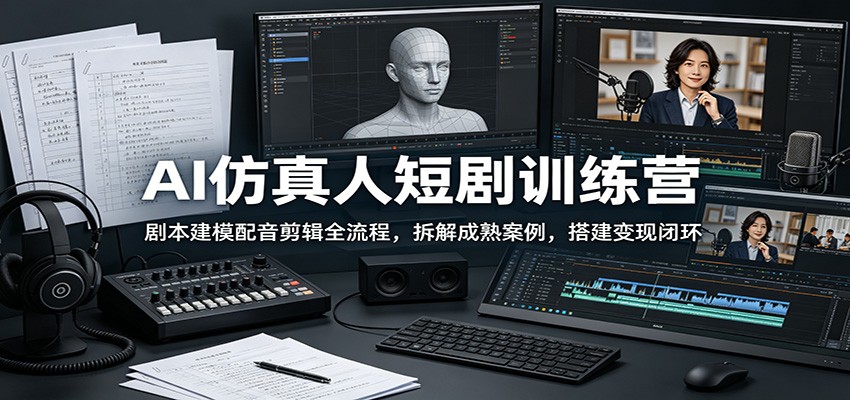 AI仿真人短剧训练营：剧本建模配音剪辑全流程，拆解成熟案例，搭建变现闭环-创学资源站