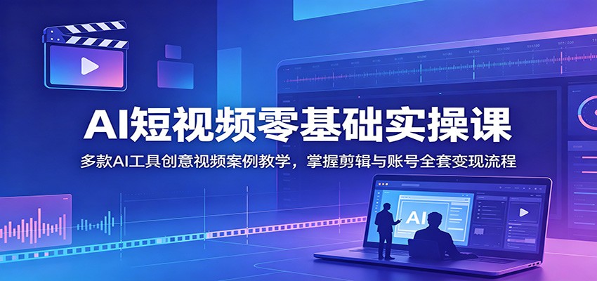 AI短视频零基础实操课：多款AI工具创意视频案例教学，掌握剪辑与账号全套变现流程-创学资源站