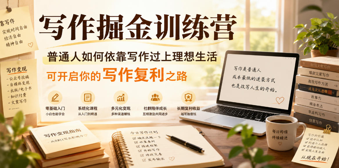 写作掘金训练营，普通人如何依靠写作过上理想生活，可开启你的写作复利之路(更新6月)-创学资源站