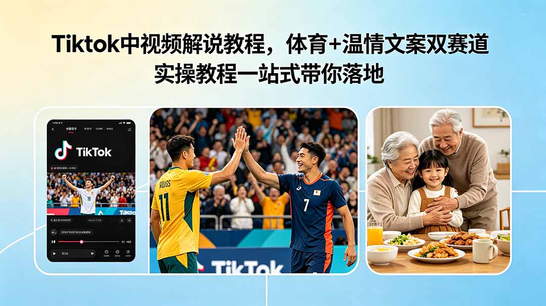 Tiktok中视频解说教程，体育+温情文案双赛道实操教程一站式带你落地-创学资源站
