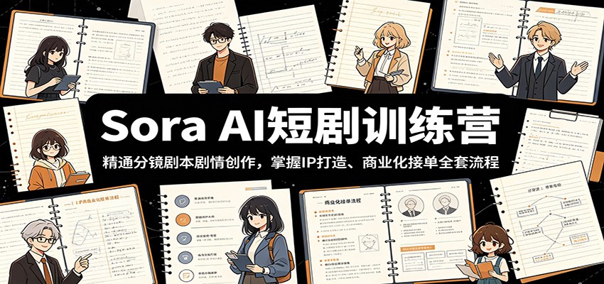 Sora AI短剧训练营:精通分镜剧本剧情创作,掌握IP打造、商业化接单全套流程-创学资源站