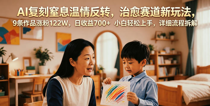 AI复刻窒息温情反转，治愈赛道新玩法，9条作品涨粉122W，日收益700+ 小白轻松上手，详细流程拆解-创学资源站