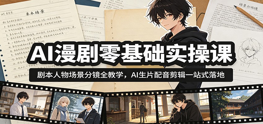 AI漫剧零基础实操课：剧本人物场景分镜全教学，AI生片配音剪辑一站式落地-创学资源站