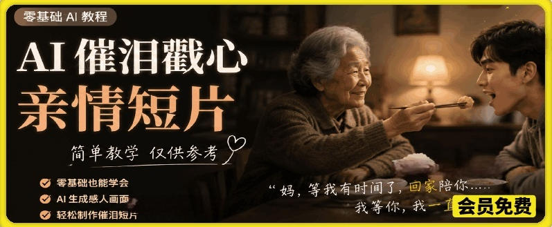 AI催泪戳心亲情短片，零基础AI教程，简单教学仅供参考-创学资源站