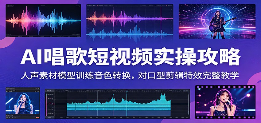 AI唱歌短视频实操攻略：人声素材模型训练音色转换，对口型剪辑特效完整教学-创学资源站
