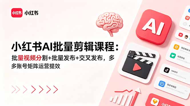 小红书AI批量剪辑课程:批量视频分割+批量发布+交叉发布,多账号矩阵运营提效-创学资源站