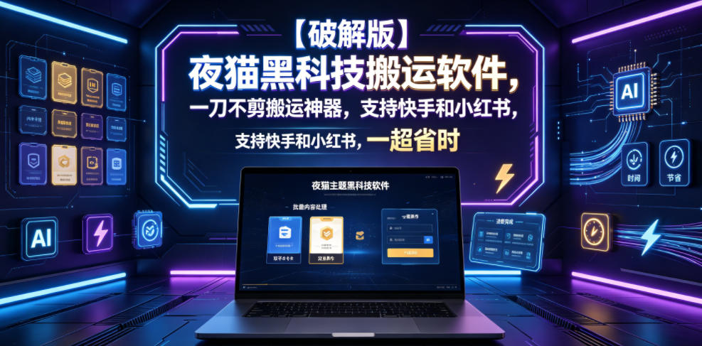 【破解版】夜猫黑科技搬运软件，一刀不剪搬运神器，支持快手和小红书，一键搬运超省时！-创学资源站