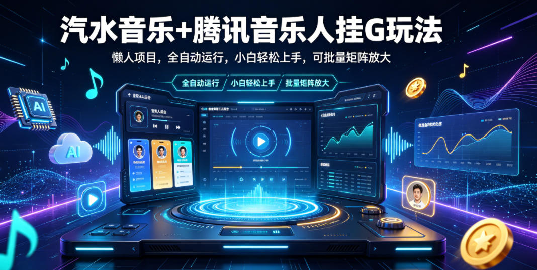 汽水音乐+腾讯音乐人挂G玩法，懒人项目，全自动运行，小白轻松上手，可批量矩阵放大【揭秘】-创学资源站