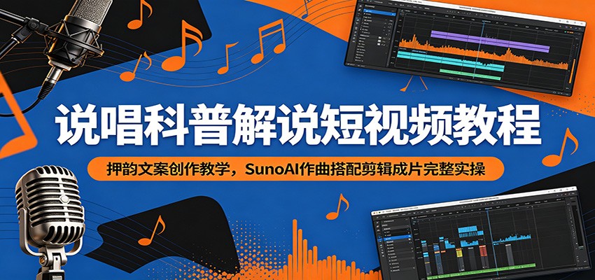 说唱科普解说短视频教程：押韵文案创作教学，SunoAI作曲搭配剪辑成片完整实操-创学资源站