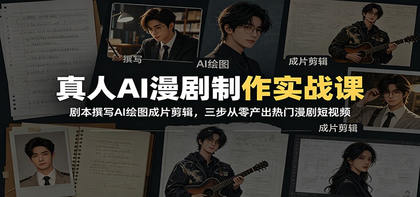 真人AI漫剧制作实战课：剧本撰写AI绘图成片剪辑，三步从零产出热门漫剧短视频-创学资源站