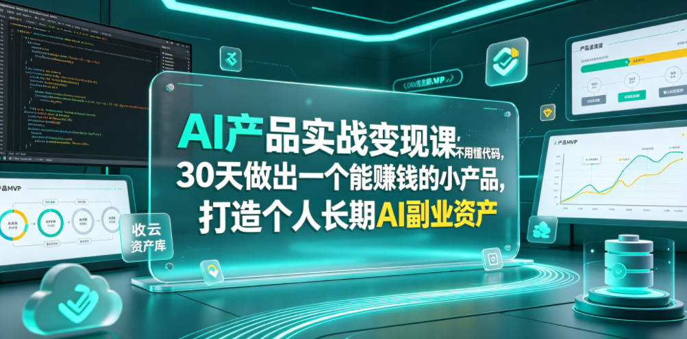 AI产品实战变现课,不用懂代码,30天做出一个能賺钱的小产品,打造个人长期AI副业资产-创学资源站