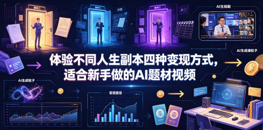 体验不同人生副本四种变现方式，适合新手做的AI题材视频-创学资源站