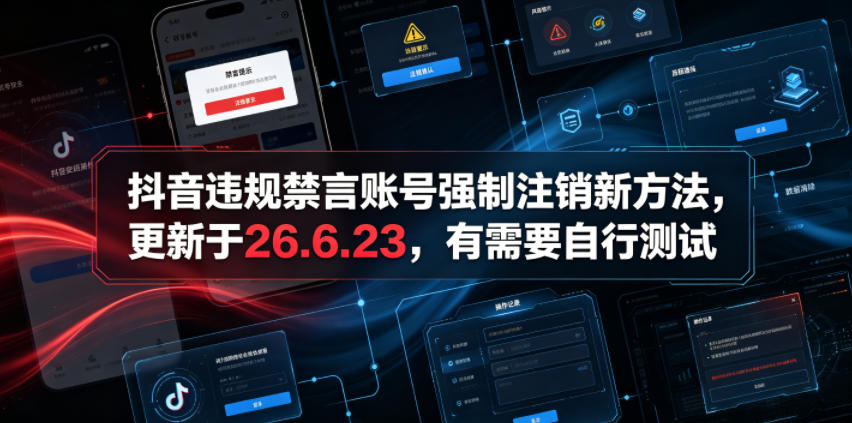 抖音违规禁言账号强制注销新方法，更新于26.6.23，有需要自行测试-创学资源站