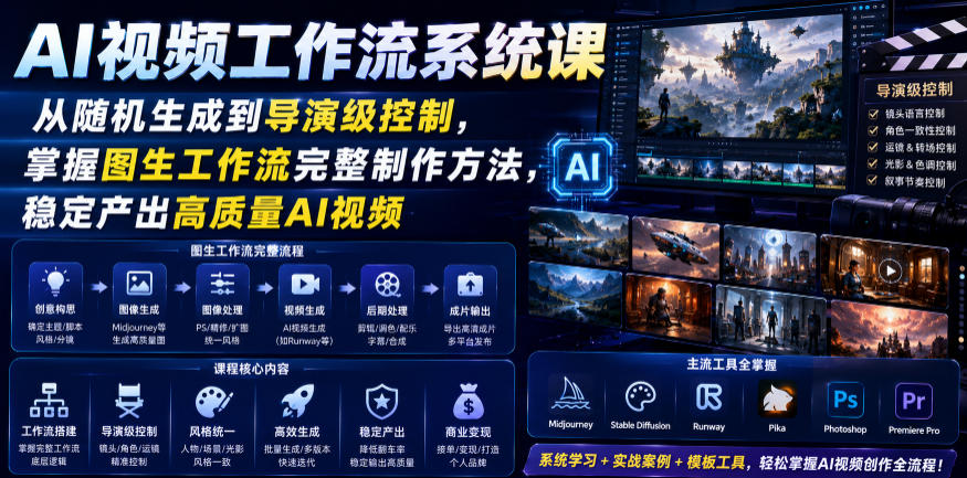 AI视频工作流系统课，从随机生成到导演级控制，掌握图生工作流完整制作方法，稳定产出高质量AI视频-创学资源站