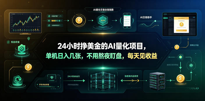 24小时挣美金的AI量化项目，单机日入几十美刀，不用熬夜盯盘，每天见收益【揭秘】-创学资源站