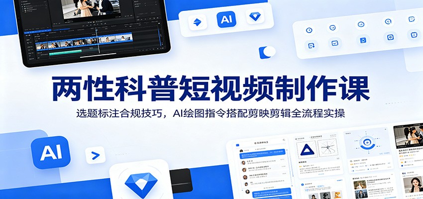 两性科普短视频制作课：选题标注合规技巧，AI绘图指令搭配剪映剪辑全流程实操-创学资源站