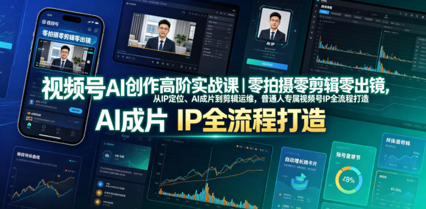 视频号AI创作高阶实战课｜零拍摄零剪辑零出镜，从IP定位、AI成片到剪辑运维，普通人专属视频号IP全流程打造-创学资源站