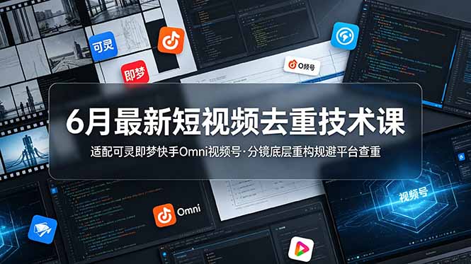 6月最新短视频去重技术课，适配可灵即梦快手Omni视频号，分镜底层重构规避平台查重-创学资源站