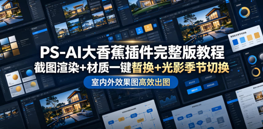 PS-AI大香蕉插件完整版教程，截图渲染+材质一键替换+光影季节切换，室内外效果图高效出图高阶课程-创学资源站