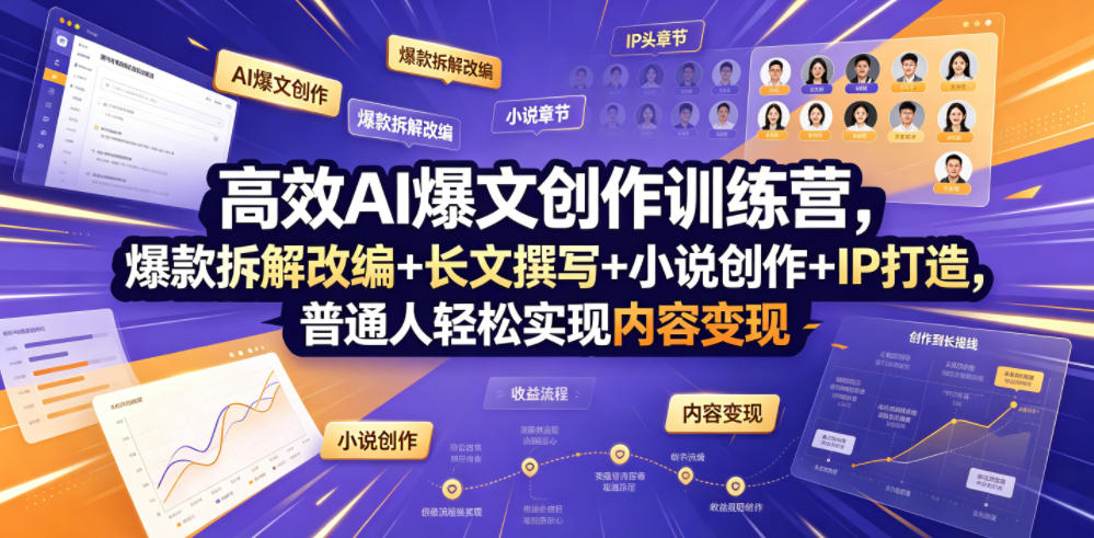 高效AI爆文创作训练营，爆款拆解改编+长文撰写+小说创作+IP打造，普通人轻松实现内容变现-创学资源站