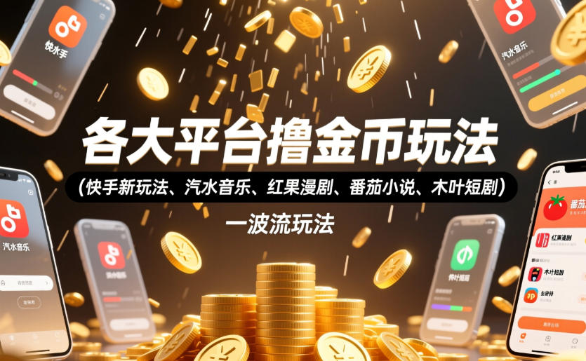 各大平台撸金币玩法(快手新玩法、汽水音乐、红果漫剧、番茄小说、木叶短剧)，一波流玩法(收费398元的教程)-创学资源站