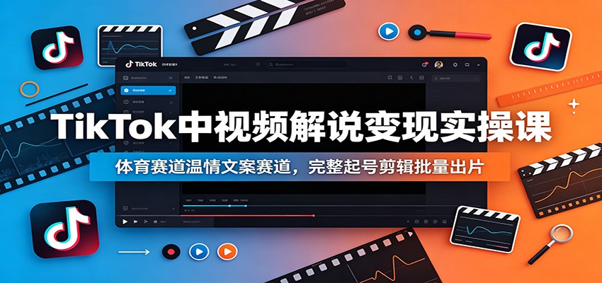TikTok中视频解说变现实操课：体育赛道温情文案赛道，完整起号剪辑批量出片-创学资源站