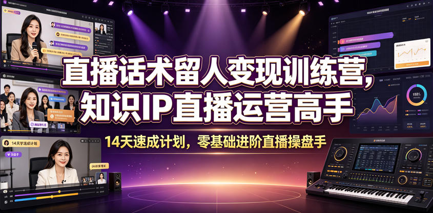 直播话术留人变现训练营，知识IP直播运营高手，14天速成计划，零基础进阶直播操盘手-创学资源站