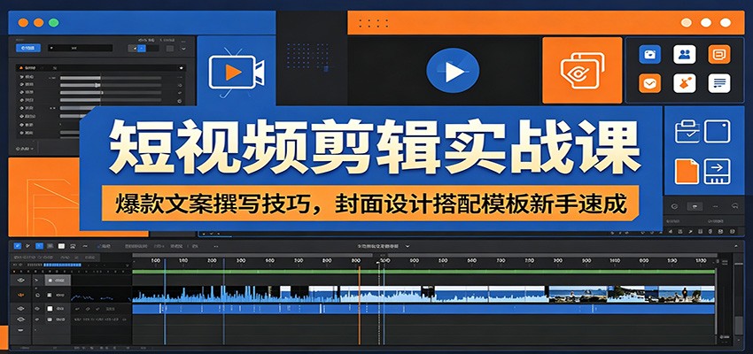 短视频剪辑实战课：爆款文案撰写技巧，封面设计搭配模板新手速成-创学资源站