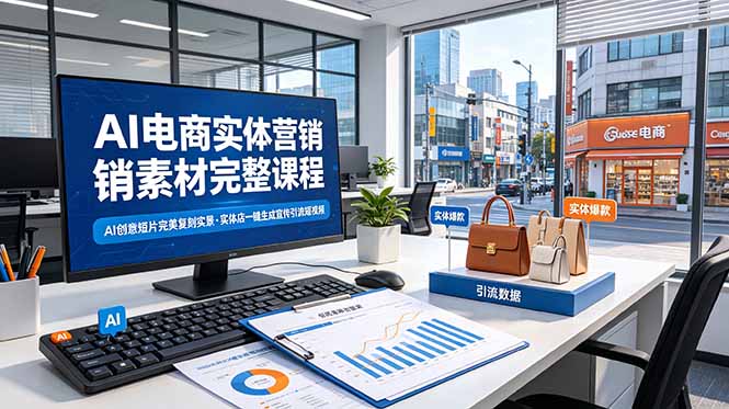 AI电商实体营销素材完整课程，AI创意短片完美复刻实景，实体店一键生成宣传引流短视频-创学资源站
