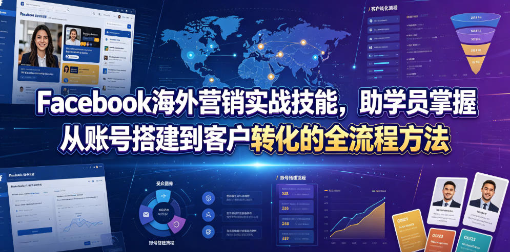Facebook海外营销实战技能，助学员掌握从账号搭建到客户转化的全流程方法-创学资源站
