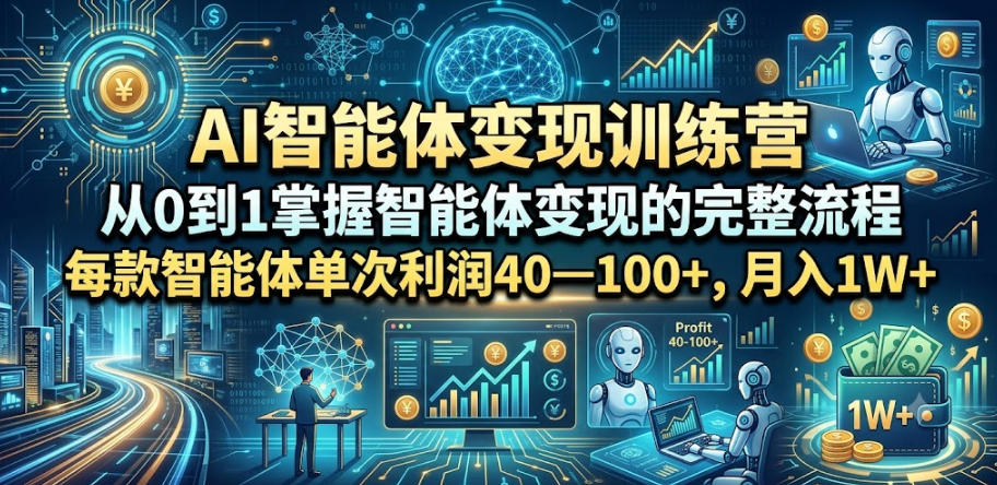 AI智能体变现训练营，从0到1掌握智能体变现的完整流程，每款智能体单次利润40—100+，月入1W+-创学资源站
