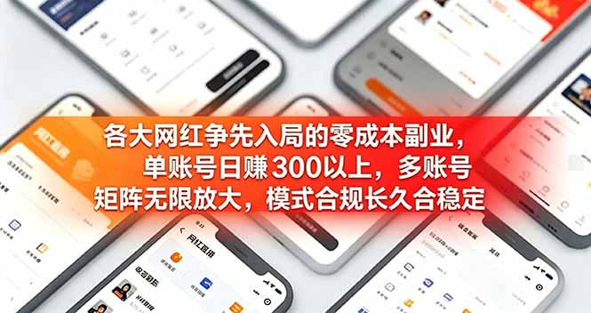各大网红争先入局的零成本副业，单账号日赚 300 以上，多号矩阵可放大，模式合规长久稳定！-创学资源站