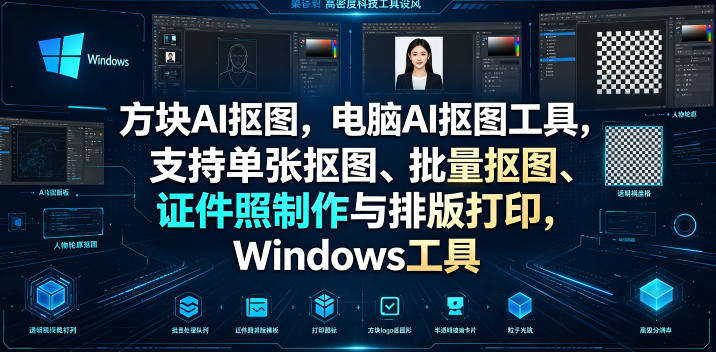 方块AI抠图，电脑AI抠图工具，支持单张抠图、批量抠图、证件照制作与排版打印，Windows工具-创学资源站