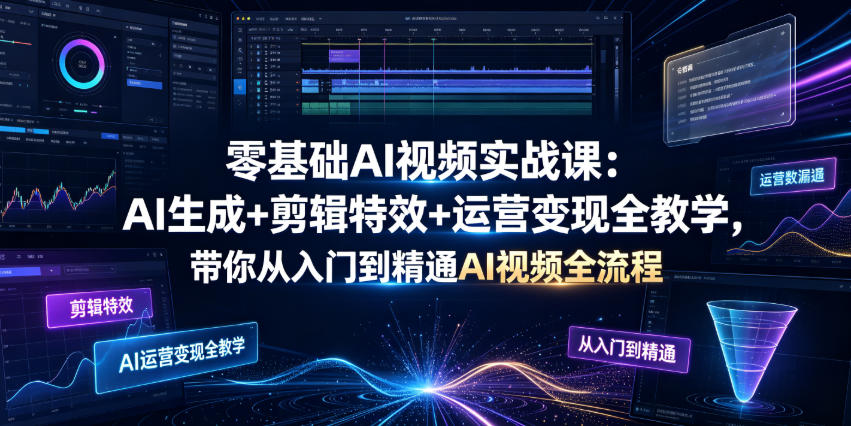 零基础AI视频实战课:AI生成+剪辑特效+运营变现全教学,带你从入门到精通AI视频全流程-创学资源站