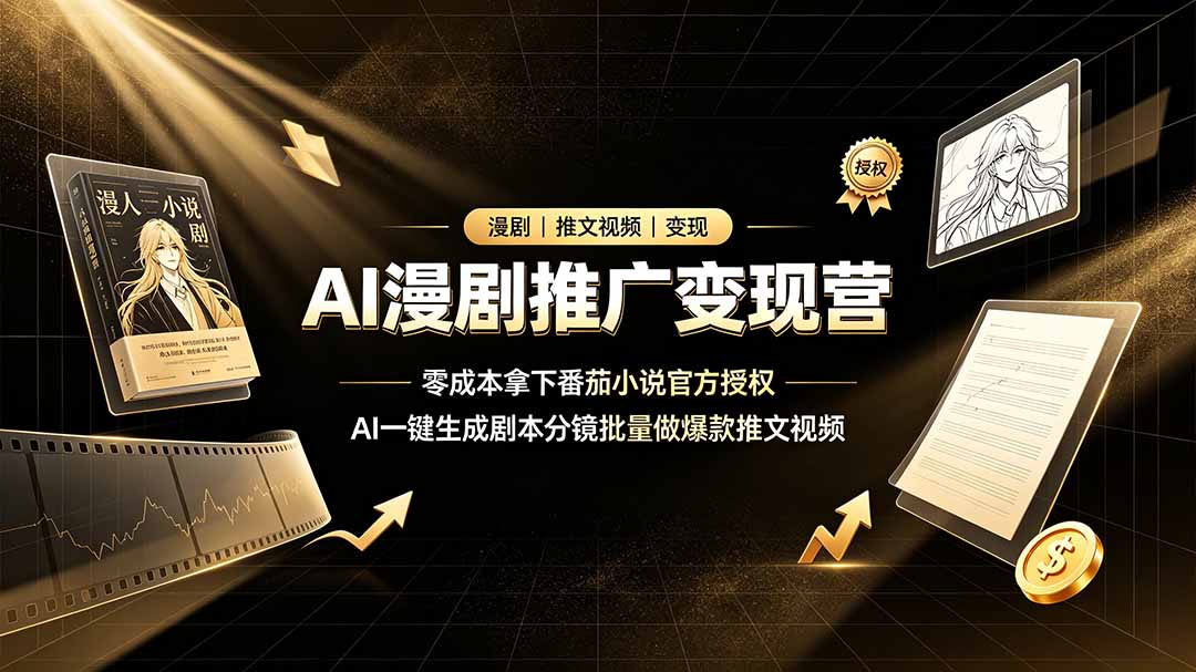 AI漫剧推广变现营,零成本拿下番茄小说官方授权,AI一键生成剧本分镜批量做爆款推文视频-创学资源站