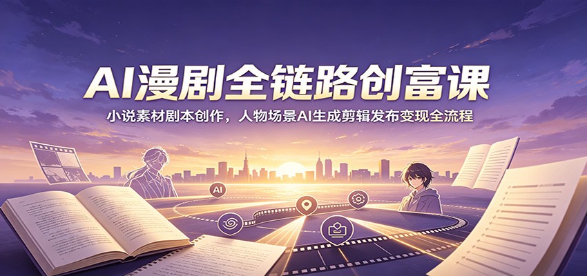 AI漫剧全链路创富课:小说素材剧本创作,人物场景AI生成剪辑发布变现全流程-创学资源站