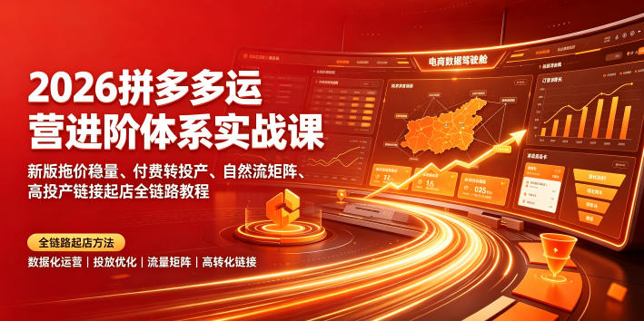 2026拼多多运营进阶体系实战课|新版拖价稳量、付费转投产、自然流矩阵、高投产链接起店全链路教程-创学资源站