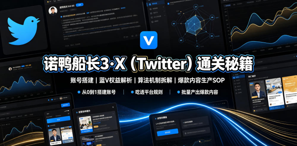 诺鸭船长3·X(Twitter)通关秘籍，涵盖账号搭建、蓝V权益解析、算法机制拆解及爆款内容生产SOP-创学资源站