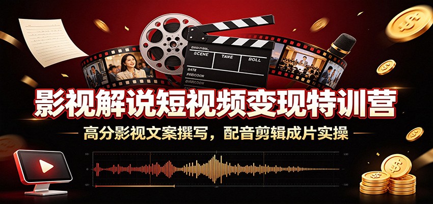 影视解说短视频变现特训营：高分影视文案撰写，配音剪辑成片实操-创学资源站